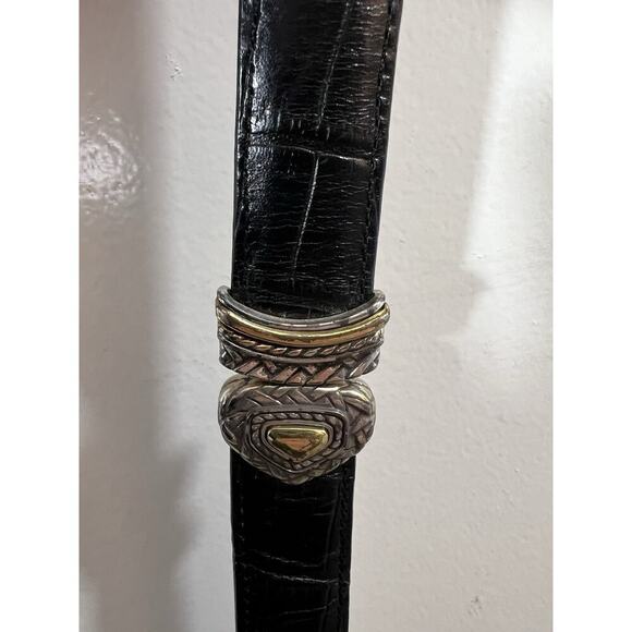 Brighton Women's Reversible Leather Croc Belt Size S 28 Black Brown Brass Silver - Picture 4 of 8